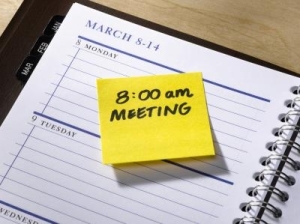 A diary with a meeting scheduled